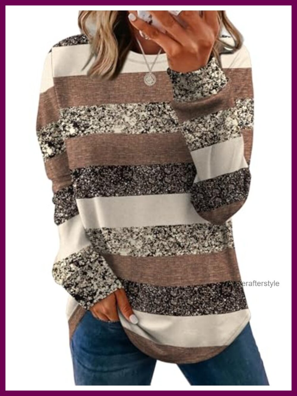 WIHOLL Women's Lightweight Crewneck Sweatshirt Curved Hem Tunic Pullover